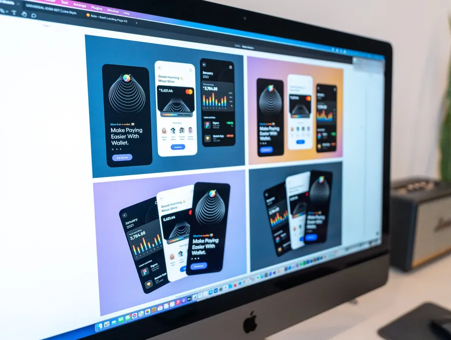 App and web design work on a large display